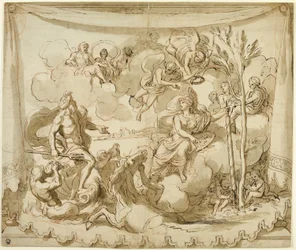 Neptunus och Minerva diskuterar grundandet av Aten