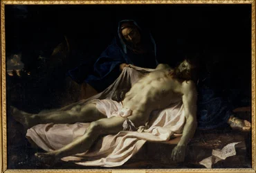 Den döde Kristus på Jungfru Pietas knän. Målning av Charles Lebrun