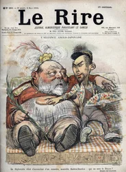 Anglo-Japanese Alliance (Japanese Anglo 1902) Diplomati har precis fött ett monster, nya Radica-Doodica: vem blir dekanus? - Kung Edward VII - KARIKATUR 1902 av Charles LEANDRE (1862-1934) för The Laughter