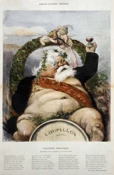 Armand Fallières, vinmakare: karikatyr av Fallières en Bacchus (Bacco) - i "" le Laughter "" från okt 1906