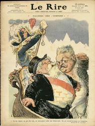 Illustration av Charles Leandre (1862-1934) för omslaget till Le Rire, 20/08/10 - Fallieres hos grevinnan - Italien, republikens president, Chapeau, Identifier, Venedig - Fallieres Armand (1841-1931)