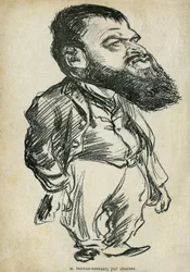 Porträtt av Bernard Paul dit Tristan-Bernard (1866-1947), fransk författare och komiker. Tecknad av Charles Leandre (1862-1934), i "Tales of Pantruche and elsewhere" av Tristan Bernard, Petite Collection du "" Rire", Paris