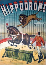 Affisch som gör reklam för cirkusen «Hippodrome», cirka 1900