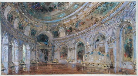 Bankettsal vid kungliga slottet i Laeken, ca 1910 (akvarell på papper)