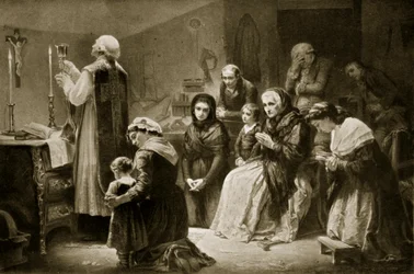 Firande av mässan under den franska revolutionen, illustration från 