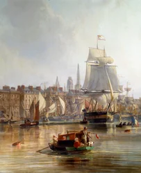 Skepp i hamnen i Rouen 1855 Detalj. Målning av Charles Louis Mozin (1806-1862) 1855 Rouen, Musee des Beaux Arts