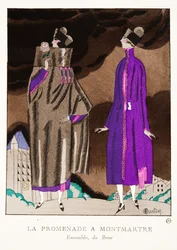 La Promenade a Montmartre, från en samling modeplattor, 1920 (pochoirtryck)