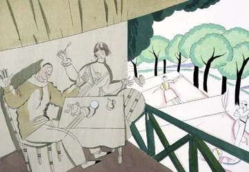 Tennis Scene, ca 1920 (stencil på papper)