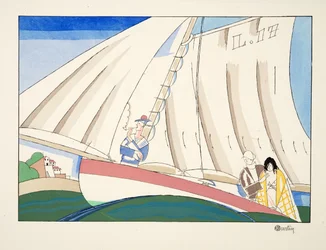 Yachting från Sports & Entertainment, pub. 1914 (stenciltryck)