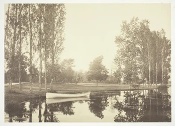 Utan titel, c. 1850. [Båt på en sjö i Bois de Boulogne, en park i Paris].