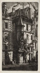 Etchings of Paris: House with a Turret, Weavers Street, 1852.