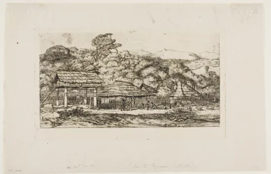 Infödingarnas baracker och hyddor i Akaroa, Banks halvö, 1845