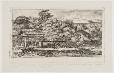 Infödingarnas baracker och hyddor i Akaroa, Banks halvö, 1845