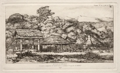 Inhemska lador och hyddor på Akaroa, Banks Peninsula, 1845, 1865.