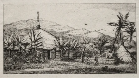 Nya Kaledonien: Stor inhemsk hydda på vägen från Balade till Puebo, 1845