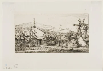 Nya Kaledonien: Stor inhemsk hydda på vägen från Balade till Puépo, 1845
