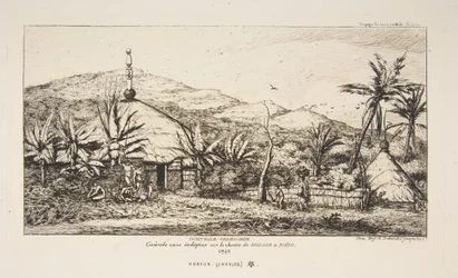 Nya Kaledonien: Stor infödd hydda på vägen från Balade till Puebo, 1845, ur "Resan till Nya Zeeland (1842-46)"