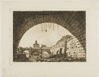 Pont-Neuf och Samaritaine sett från under den första bågen av Pont-au-Change, Paris