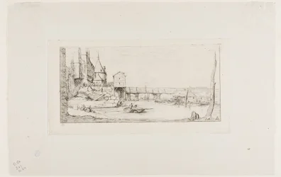 Gångbron som tillfälligt ersätter Pont-au-Change, Paris, efter branden 1621