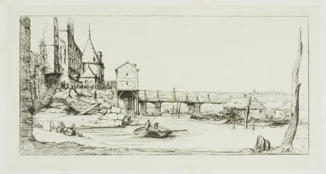 Gångbron som tillfälligt ersätter Pont-au-Change, Paris, efter branden 1621
