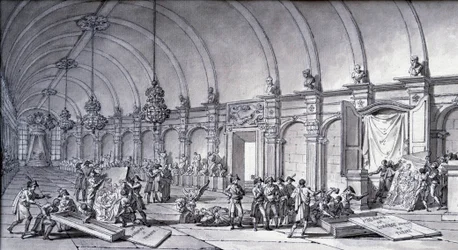 Plundring av konstverk under Napoleon Bonaparte: "Madonnan av Correge (Antonio Correggio) togs från akademin i Parma och överlämnades till de franska curatorerna i maj 1796". Teckning med kinesiskt tusch av Charles Meynier (1768-1832). Dämpa. 0,17x0,32 m