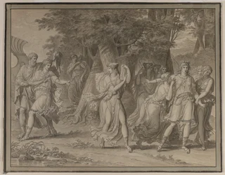 Telemachus, uppmanad av mentor, lämnar ön Calypso