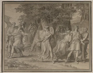 Telemachus, uppmanad av mentor, lämnar ön Calypso, 1800.