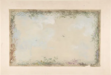 Design för tak med moln och fåglar, 1800-talet.