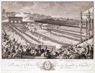 Festival of the Federation, 14. juli 1790, på Champ de Mars, slutningen af det 18. århundrede, indgraveret af Isidore Stanislas Helman (1743-1809) swed