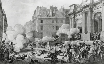 Napoleon Bonaparte (1769-1821) undertrycker den rojalistiska revolten framför Eglise Saint-Roch i Paris