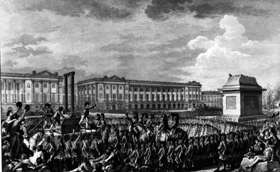 Dagen den 21 januari 1793: Ludvig XVI:s (1754-93) död på Place de la Revolution, graverad av Isidore Stanislas Helman (1743-1809) 1793