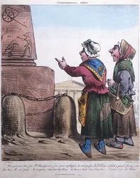 Karikatyr av uppförandet av obelisken vid Place de la Concorde, c.1831