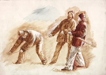 Study of Fishermen at Work (kroppsfärg och akvarell på papper)