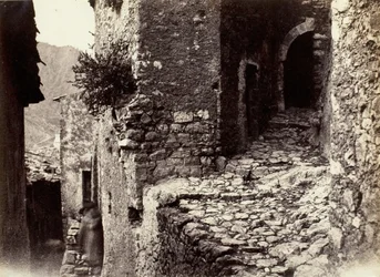 En gata i Sainte-Agnes nära Roquebrune, ca. 1865.