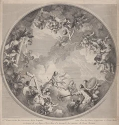 Saint Louis presenterar sitt svärd för Kristus, efter en takdesign, 1755-90.