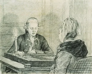 Ett sittande par, damen sedd bakifrån, spelar Backgammon med levande ljus