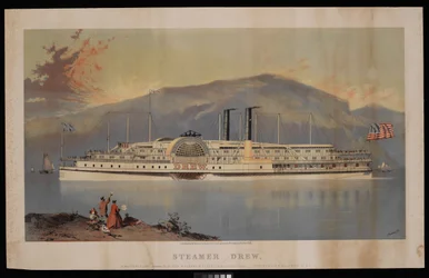Ångfartyget Drew, från "Peoples Line" mellan New York  Albany  Athens på Hudsonfloden - Piers 40  41 N.R. foot of Canal St N.Y.