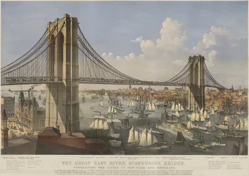 The Great East River Suspension Bridge, pub. 1874 av Currier & Ives