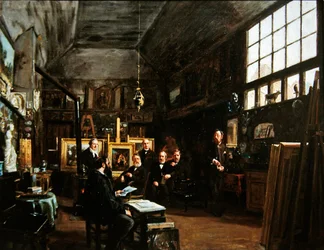Möte i styrelsen för Artesian Society of the Friends of the Arts, efter 1874