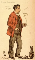 François Coppée röker en cigarett och med katter
