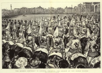 Drottningens födelsedag i London, med en parad vid Horse Guards