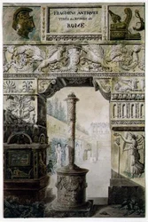 Antika fragment från forntida Rome, design för en titelsida från "Palats, hus och andra moderna byggnader, teckningar i Rome" av Charles Percier och Francois Leonard Fontaine (1762-1853) pub. Paris