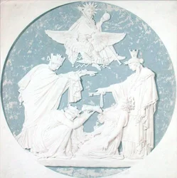Design för en medaljong som visar Napoleons härlighet (1769-1821) (penna och wc på papper)