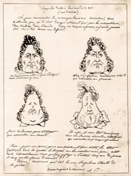 Croquades gjorda vid utfrågningen den 14 november - tecknad Louis Philippe i päron av Charles Philipon (1800-1862) - 1832 - (Louis-Philippe förvandlas gradvis till ett päron)