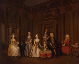 Porträtt av Algernon Seymour, Lord Hertford (senare 7:e hertigen av Somerset) med överste Tomkins Wardour, överste Browne, Lord Beauchamp, Frances, Lady Hertford, Lady Elizabeth Seymour och Miss Herbert