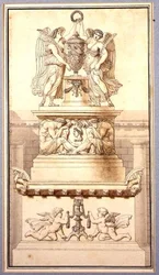 Design för ett begravningsmonument till en romersk general, ca 1800 (krita, penna och bläck och tvätt på papper)