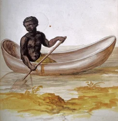 Ung man i kanot i Västindien, ca 1686 (akvarell)