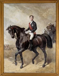 Ridsporträtt av prins kejserlige Eugene Louis Napoleon, son till Napoleon III (1856 - 1879). Målning av Charles Porion (1800-talet)