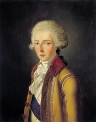 Porträtt av Louis Antoine Henri de Bourbon-Conde, hertig av Enghien (1772-1804) - föreställer omkring 1788, iklädd buk-of-doe jaktlivré "från House of Conde". Målning av Charles Rauch (1791-1857) 1836. Dim. 0,65x0,54 m. - Porträtt av Louis-Antoi