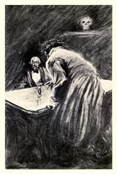 Kommer du att låta mig ta det här glaset i min hand" från "Strange Case of Dr Jekyll and Mr Hyde" av Robert Louis Stevenson (1850-1894) illustrerad av Charles Raymond Macauley (1871-1934)